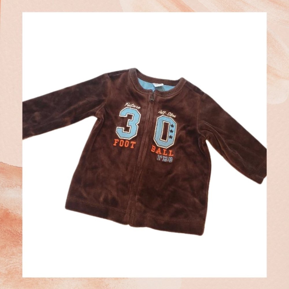 Brown Velour Football Front Zip Sweatshirt - Picture 1 of 1